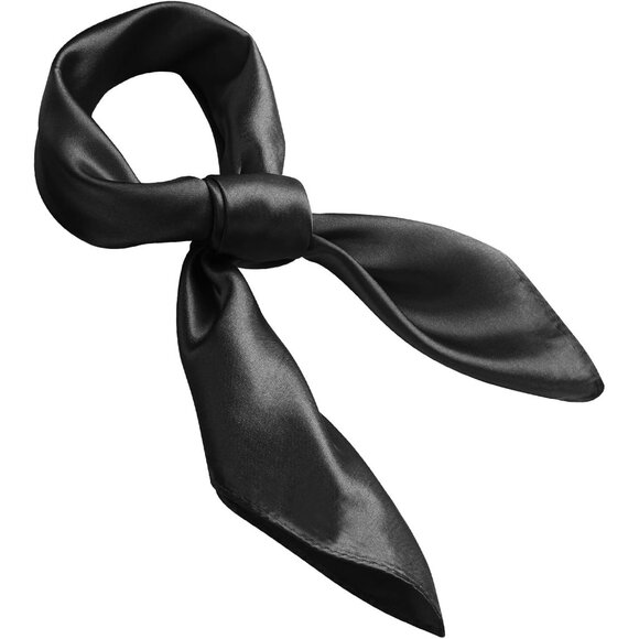 Women's Black Silk Feeling Scarf 23.6'' Square Satin Scarf Neck Head Bandana - Picture 5 of 7
